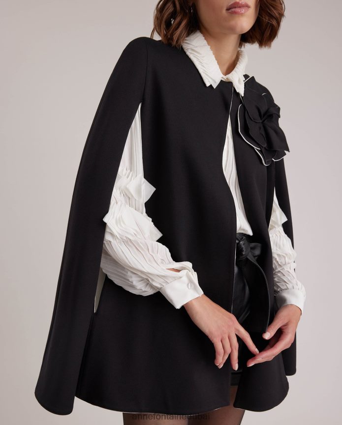 ملابس عبد اللطيف Anne Fontaine نحيف مانولو كيب ميلانو مع فتحات فتحة الذراع ودبوس زهرة قابل للإزالة أسود T622DL453