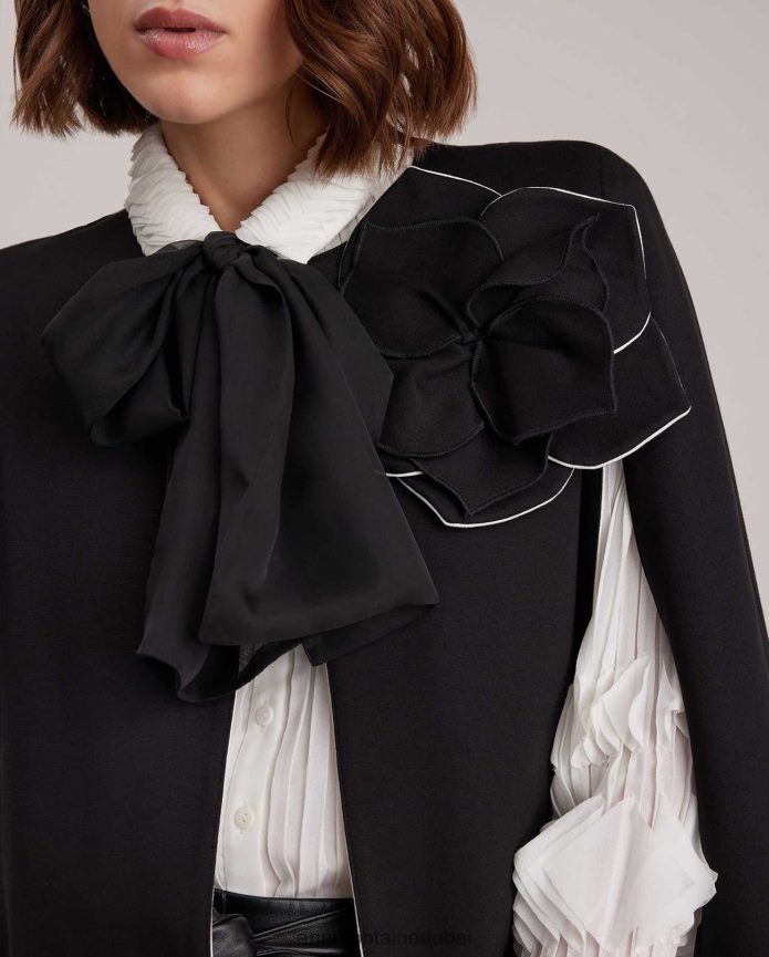 ملابس عبد اللطيف Anne Fontaine نحيف مانولو كيب ميلانو مع فتحات فتحة الذراع ودبوس زهرة قابل للإزالة أسود T622DL453