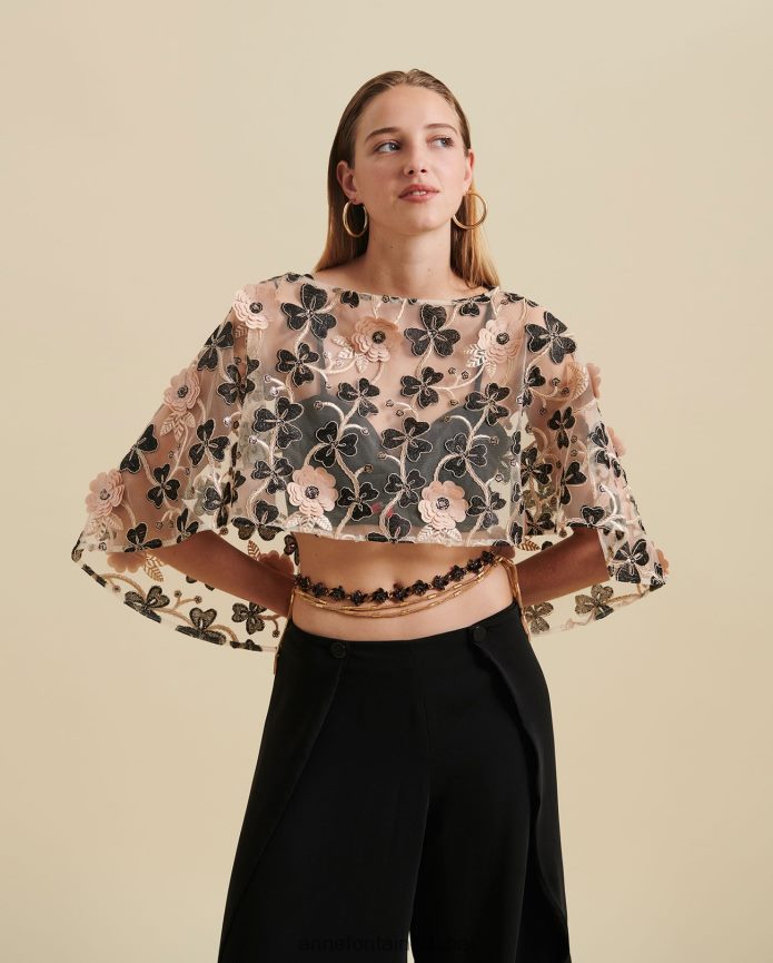 ملابس عبد اللطيف Anne Fontaine نحيف غطاء رأس لافيتينيا ثلاثي الأبعاد للكتف زهري T622DL459