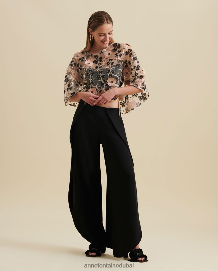 ملابس عبد اللطيف Anne Fontaine نحيف غطاء رأس لافيتينيا ثلاثي الأبعاد للكتف زهري T622DL459