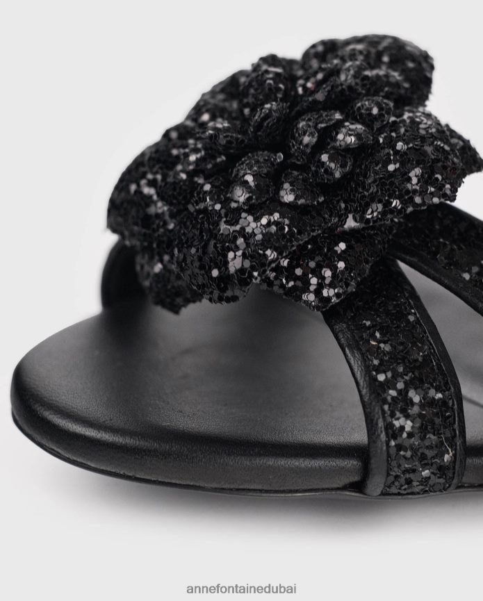 أحذية عبد اللطيف Anne Fontaine نحيف صندل بكعب مفتوح من سوانتون مع أشرطة لامعة أسود T622DL45