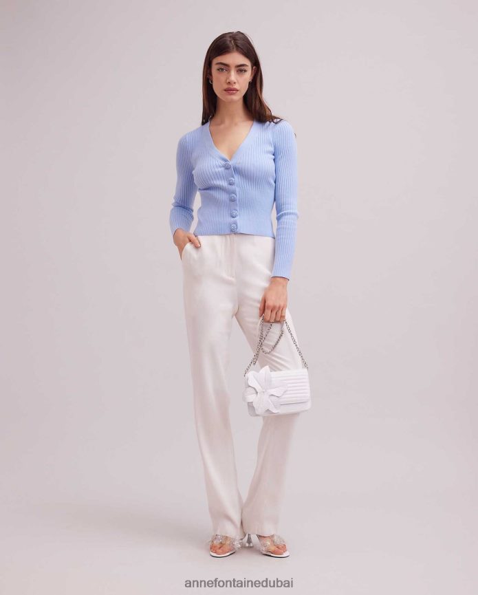 ملابس عبد اللطيف Anne Fontaine نحيف سترة صولفيج طويلة الأكمام سترة قصيرة أزرق فاتح T622DL463