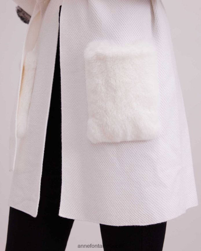 ملابس عبد اللطيف Anne Fontaine نحيف كارديجان شادا كارديجان منسوج بأكمام واسعة وتفاصيل زهور أبيض T622DL464