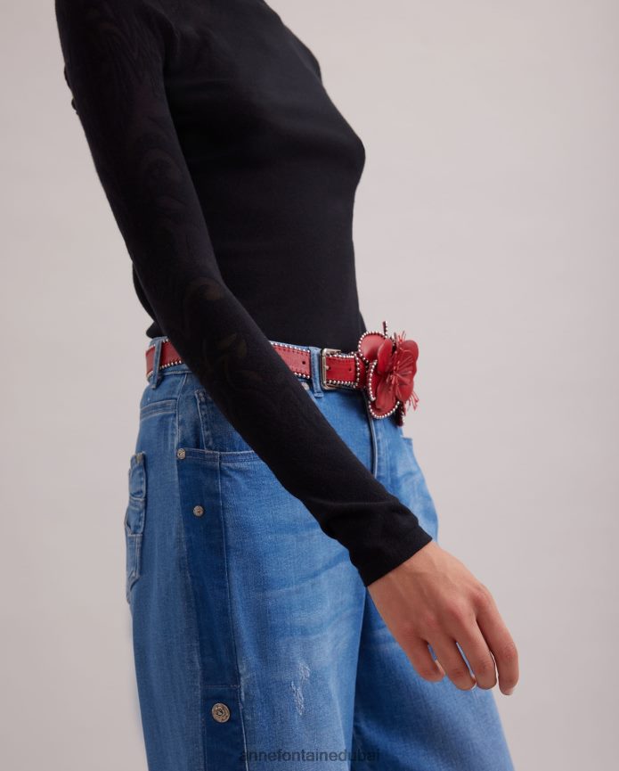 ملابس عبد اللطيف Anne Fontaine نحيف سترة علوية من قماش روزين ورقبة وهمية متماسكة رفيعة مع أنماط مجردة أسود T622DL479