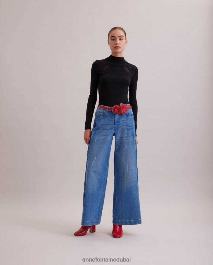 ملابس عبد اللطيف Anne Fontaine نحيف سترة علوية من قماش روزين ورقبة وهمية متماسكة رفيعة مع أنماط مجردة أسود T622DL479