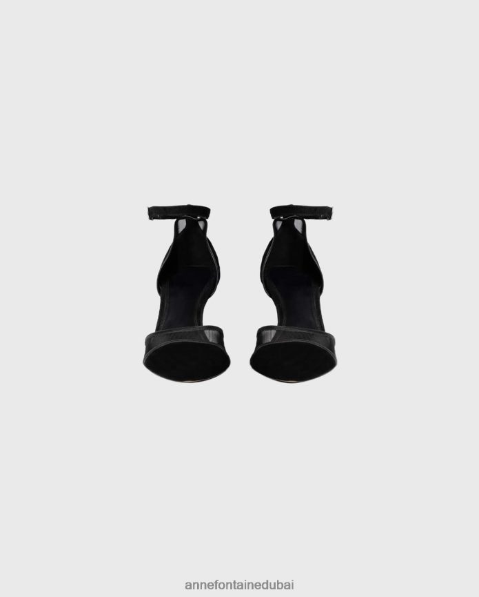أحذية عبد اللطيف Anne Fontaine نحيف حذاء بكعب من جيزيلا أورساي مع تفاصيل من الجلد السويدي والشبك أسود T622DL47