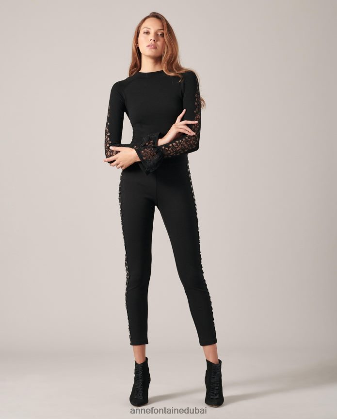 ملابس عبد اللطيف Anne Fontaine نحيف سترة صوفي سترة متماسكة طويلة الأكمام مع الأصفاد الكشكشة أسود T622DL490