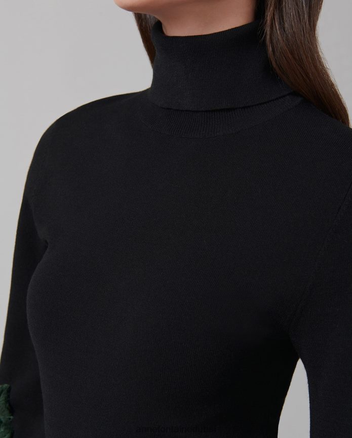 ملابس عبد اللطيف Anne Fontaine نحيف سترة إيقاعية بأكمام طويلة وياقة مدورة مع زخارف نباتية أسود/أبيض T622DL491