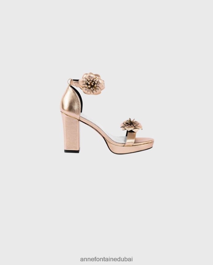 أحذية عبد اللطيف Anne Fontaine نحيف كعب فراني ذو كعب معدني مع زهور قابلة للإزالة ذهب T622DL49