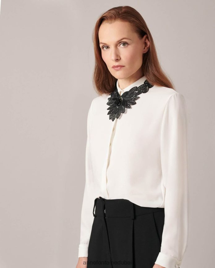 مُكَمِّلات عبد اللطيف Anne Fontaine نحيف طوق أغنية كروشيه دانتيل طوق زهور أسود T622DL507