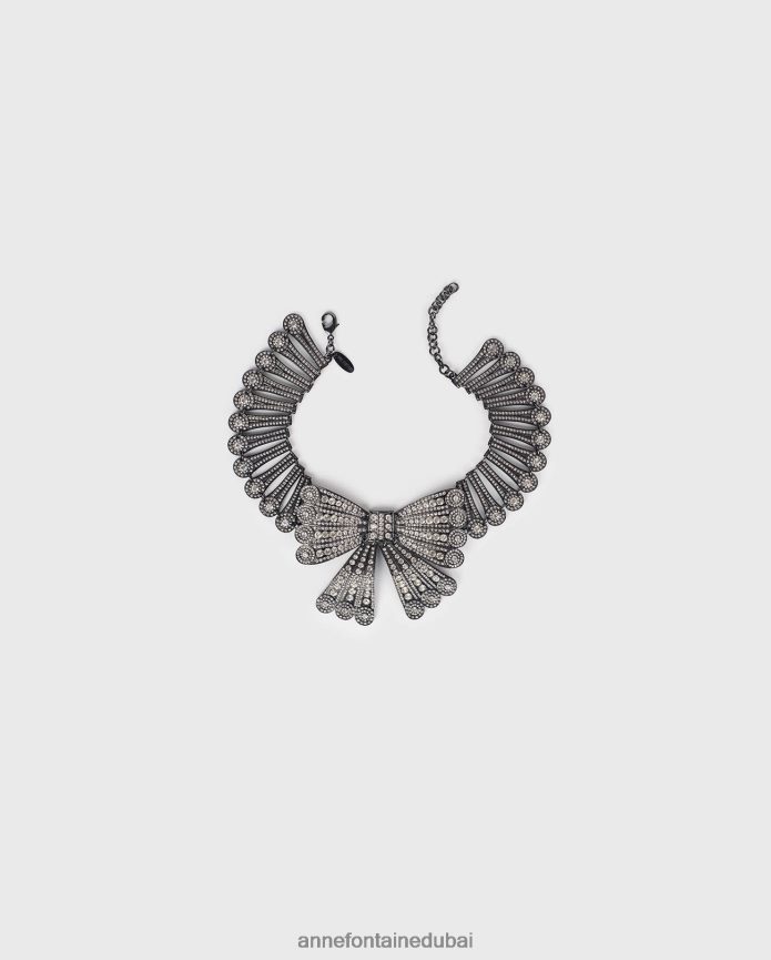 مُكَمِّلات عبد اللطيف Anne Fontaine نحيف ياقة من المعدن، طوق من المعدن مع قوس كبير الحجم ومرصع بالكريستال أنيق T622DL508