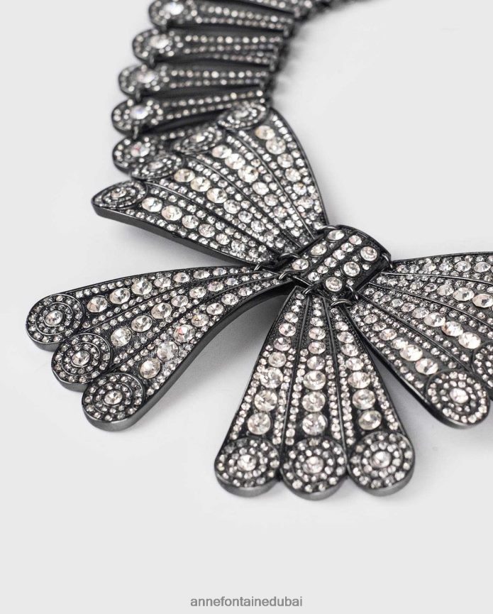 مُكَمِّلات عبد اللطيف Anne Fontaine نحيف ياقة من المعدن، طوق من المعدن مع قوس كبير الحجم ومرصع بالكريستال أنيق T622DL508