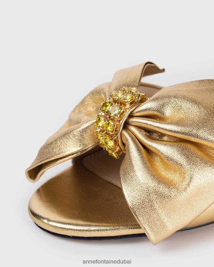 أحذية عبد اللطيف Anne Fontaine نحيف كعب أنيق مفتوح عند أصابع القدم مع قوس كريستالي وحزام للكاحل ذهب T622DL50