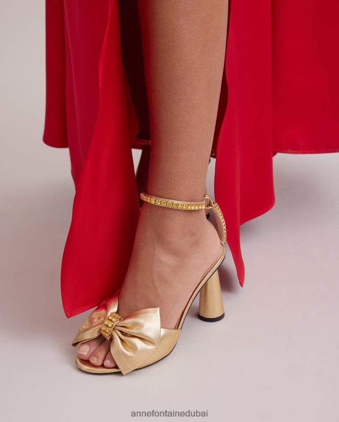 أحذية عبد اللطيف Anne Fontaine نحيف كعب أنيق مفتوح عند أصابع القدم مع قوس كريستالي وحزام للكاحل ذهب T622DL50