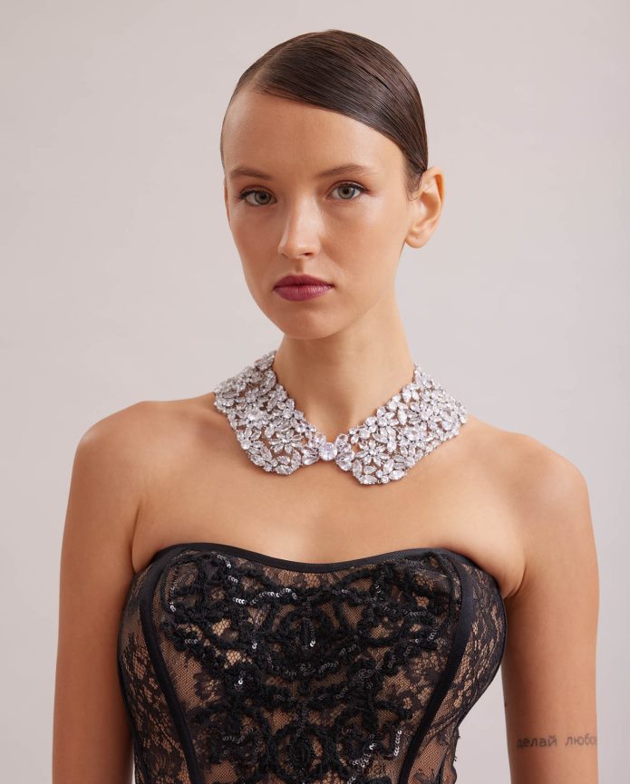 مُكَمِّلات عبد اللطيف Anne Fontaine نحيف طوق كارولينا مزين بكريستالات متعددة فضة T622DL510