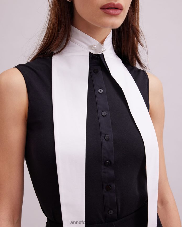 مُكَمِّلات عبد اللطيف Anne Fontaine نحيف ياقة أرتشيت، وياقة بوبلين قطنية كبيرة الحجم أبيض T622DL513