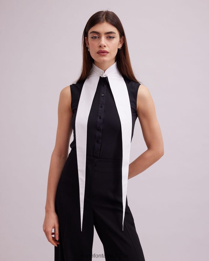 مُكَمِّلات عبد اللطيف Anne Fontaine نحيف ياقة أرتشيت، وياقة بوبلين قطنية كبيرة الحجم أبيض T622DL513