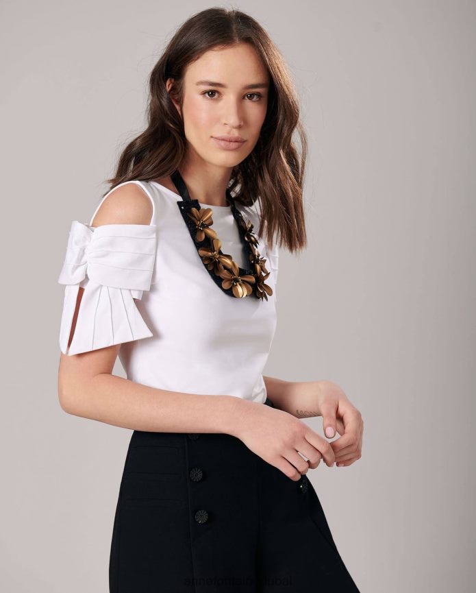 مُكَمِّلات عبد اللطيف Anne Fontaine نحيف طوق من القماش بياقة نيكول مع الزهور والترتر الذهب الأسود T622DL517