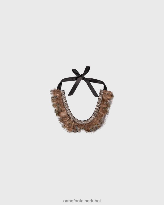 مُكَمِّلات عبد اللطيف Anne Fontaine نحيف طوق من القماش بياقة نيسنا مع ريش وأحجار طاووس صناعي أنيق T622DL518
