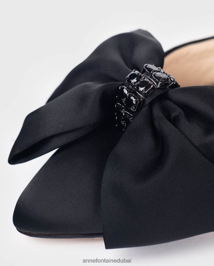 أحذية عبد اللطيف Anne Fontaine نحيف كعب ريفيو وكعب مفتوح من الخلف مع تفاصيل فيونكة وكريستال أسود T622DL51