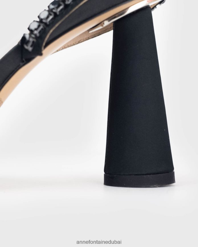 أحذية عبد اللطيف Anne Fontaine نحيف كعب ريفيو وكعب مفتوح من الخلف مع تفاصيل فيونكة وكريستال أسود T622DL51