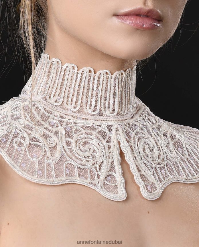 مُكَمِّلات عبد اللطيف Anne Fontaine نحيف ياقة تسارينا من التول مع ترتر مطرز بزخارف أرابيسك أنيق T622DL524