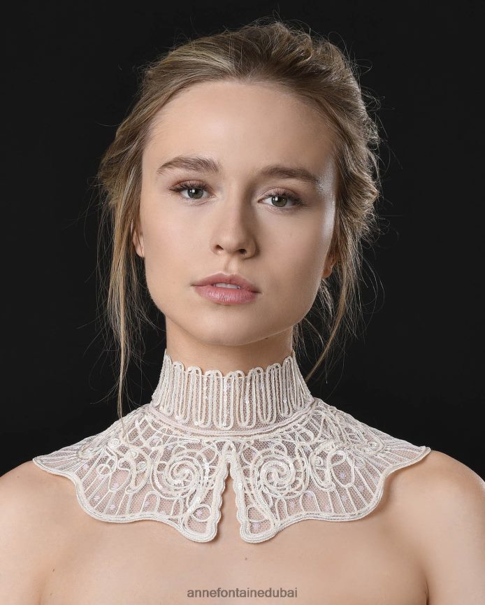 مُكَمِّلات عبد اللطيف Anne Fontaine نحيف ياقة تسارينا من التول مع ترتر مطرز بزخارف أرابيسك أنيق T622DL524