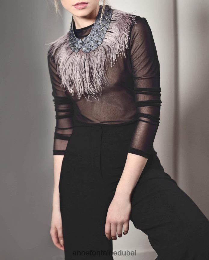 مُكَمِّلات عبد اللطيف Anne Fontaine نحيف آل طوق ريش النعام رمادي T622DL525