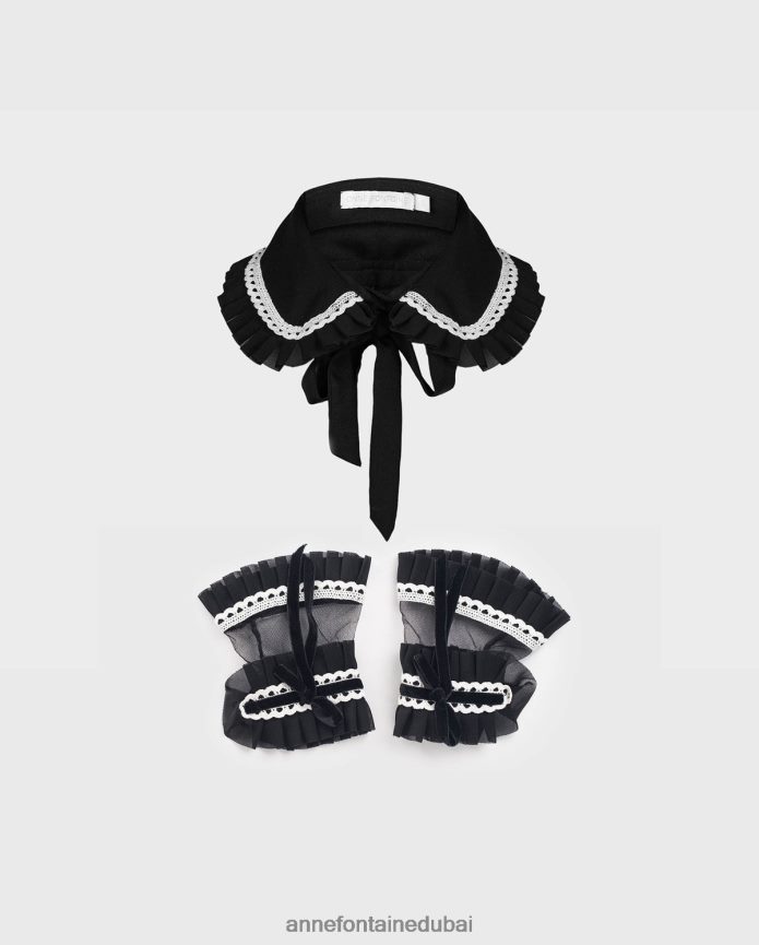 مُكَمِّلات عبد اللطيف Anne Fontaine نحيف طقم ياقة وأساور كوليت ومجموعة ياقة وأساور مع تفاصيل من الدانتيل أسود/أبيض T622DL529