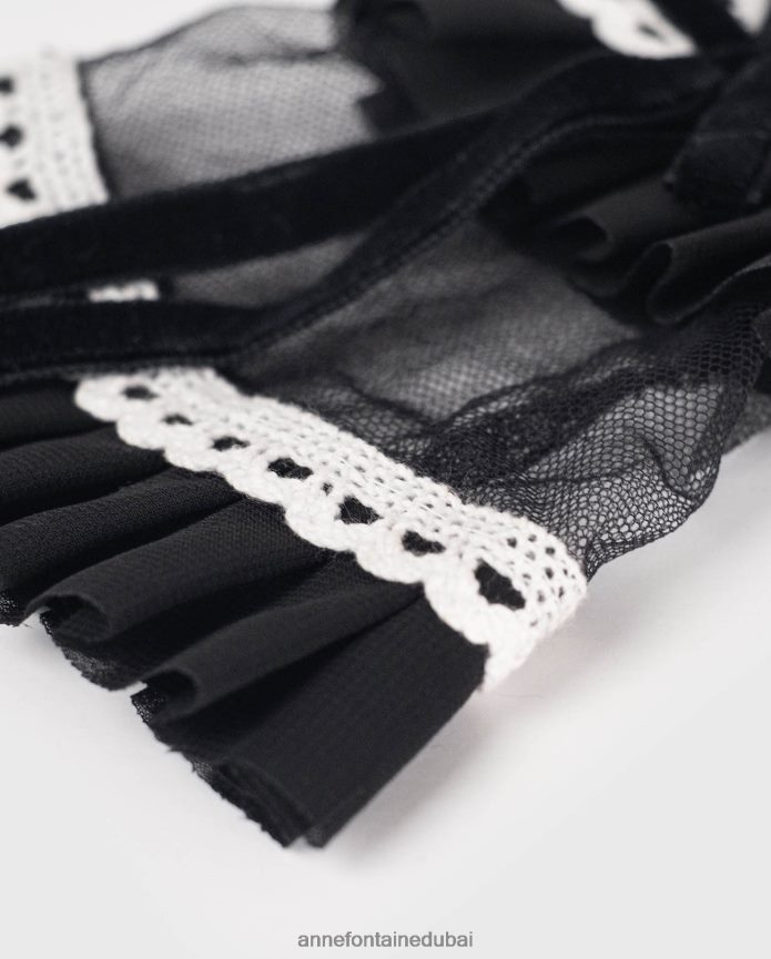 مُكَمِّلات عبد اللطيف Anne Fontaine نحيف طقم ياقة وأساور كوليت ومجموعة ياقة وأساور مع تفاصيل من الدانتيل أسود/أبيض T622DL529
