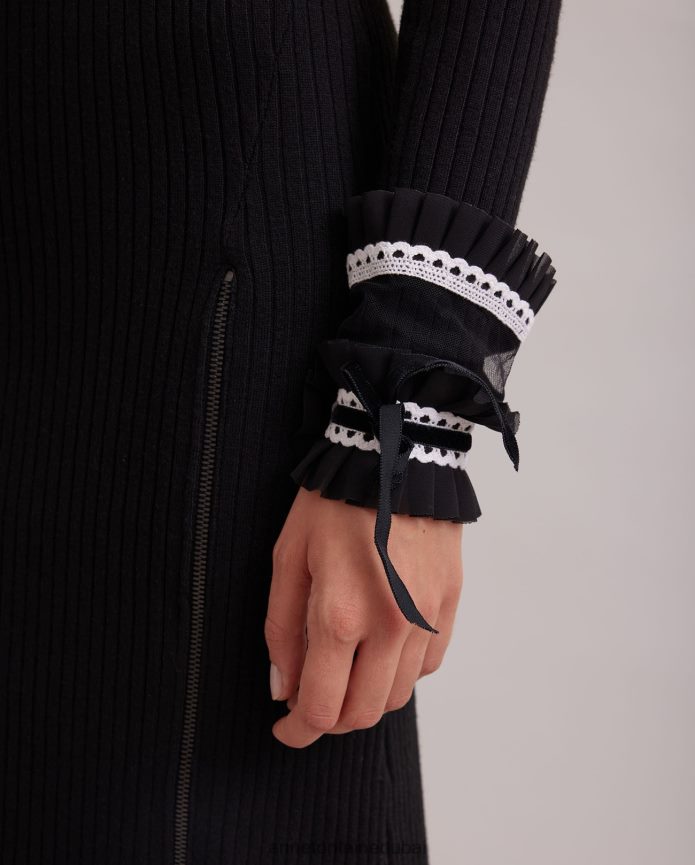 مُكَمِّلات عبد اللطيف Anne Fontaine نحيف طقم ياقة وأساور كوليت ومجموعة ياقة وأساور مع تفاصيل من الدانتيل أسود/أبيض T622DL529