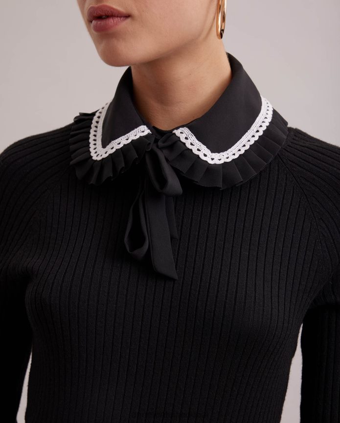 مُكَمِّلات عبد اللطيف Anne Fontaine نحيف طقم ياقة وأساور كوليت ومجموعة ياقة وأساور مع تفاصيل من الدانتيل أسود/أبيض T622DL529