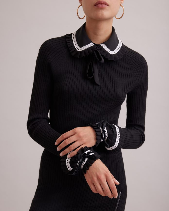 مُكَمِّلات عبد اللطيف Anne Fontaine نحيف طقم ياقة وأساور كوليت ومجموعة ياقة وأساور مع تفاصيل من الدانتيل أسود/أبيض T622DL529