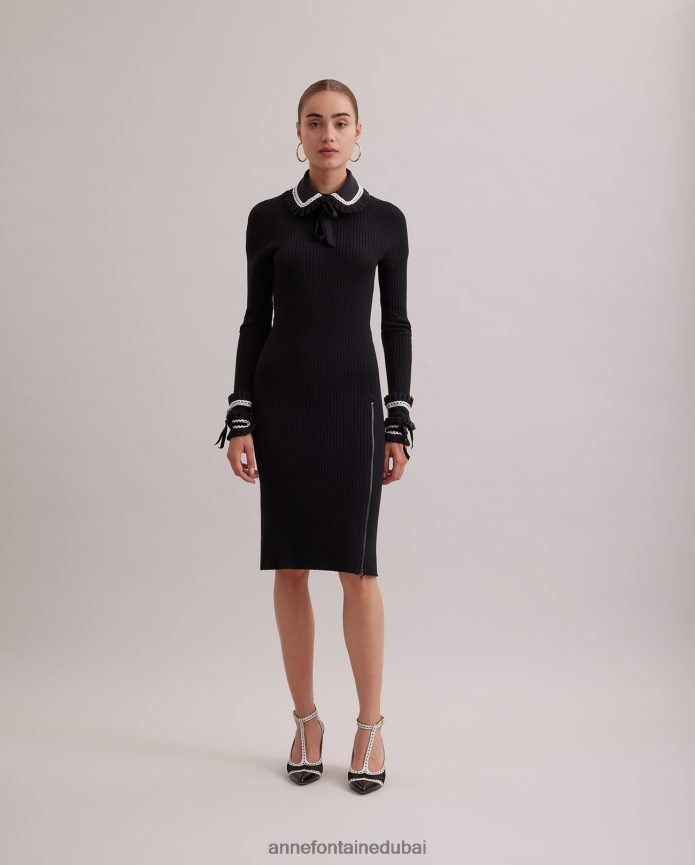 مُكَمِّلات عبد اللطيف Anne Fontaine نحيف طقم ياقة وأساور كوليت ومجموعة ياقة وأساور مع تفاصيل من الدانتيل أسود/أبيض T622DL529