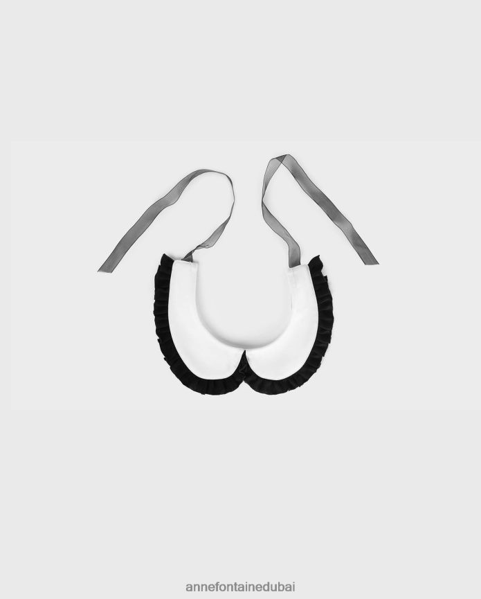 مُكَمِّلات عبد اللطيف Anne Fontaine نحيف ياقة سيمينون دائرية مع حافة كشكش مطوية أسود/أبيض T622DL530