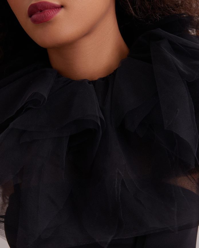 مُكَمِّلات عبد اللطيف Anne Fontaine نحيف طوق من التول ذو ياقة على شكل حرف مع شريط ربطة عنق أسود T622DL533