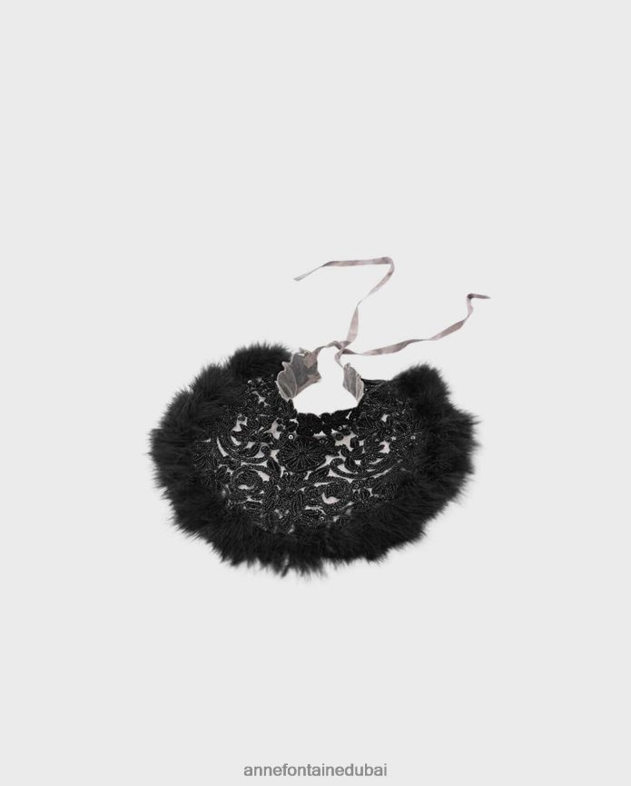 مُكَمِّلات عبد اللطيف Anne Fontaine نحيف طوق أوديسا طوق مطرز بالريش أسود T622DL535