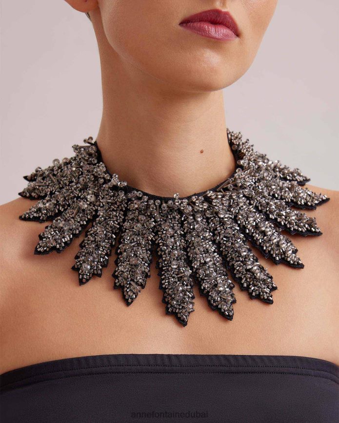 مُكَمِّلات عبد اللطيف Anne Fontaine نحيف طوق من القماش بياقة إيزالدا مرصع بالحجارة أنيق T622DL537