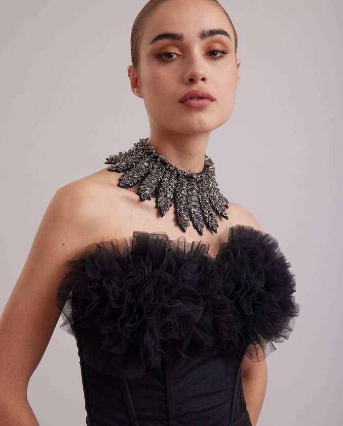 مُكَمِّلات عبد اللطيف Anne Fontaine نحيف طوق من القماش بياقة إيزالدا مرصع بالحجارة أنيق T622DL537