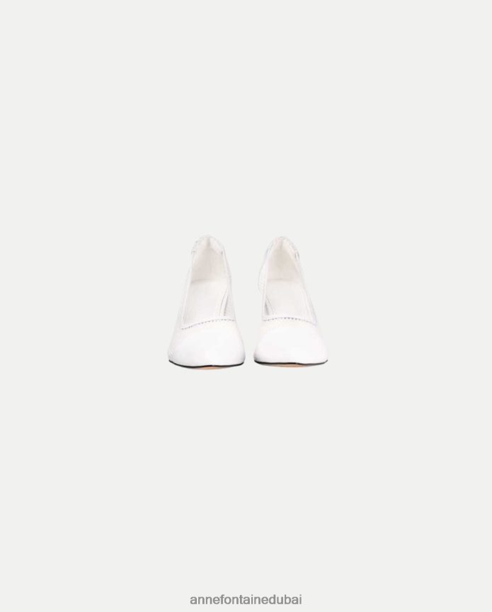 أحذية عبد اللطيف Anne Fontaine نحيف مضخة جلدية بكعب بازيليا مع جسم شبكي وزهور قابلة للإزالة أبيض T622DL53