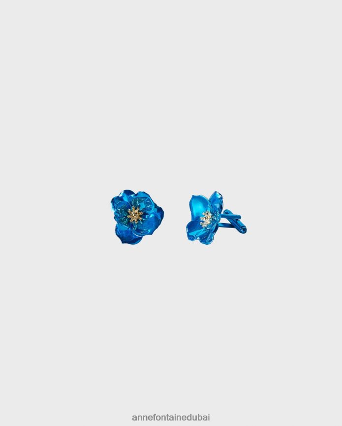مُكَمِّلات عبد اللطيف Anne Fontaine نحيف أزرار أكمام بحرية على شكل زهرة مع مركز ذهبي/أزرق T622DL540
