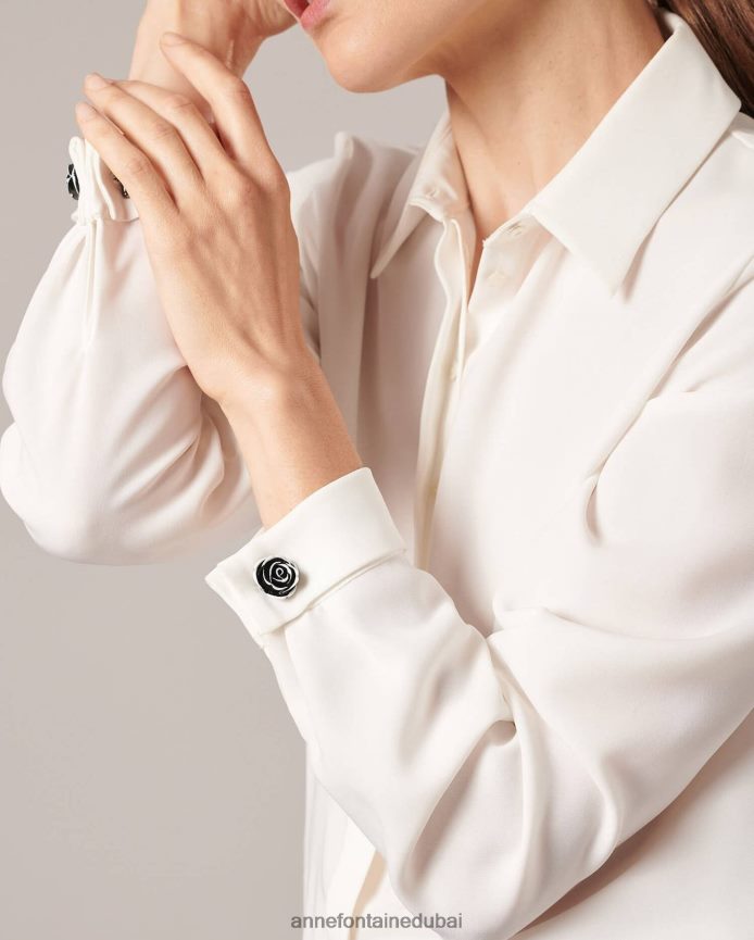 مُكَمِّلات عبد اللطيف Anne Fontaine نحيف أزرار أكمام لولا، أزرار أكمام على شكل زهرة من الراتنج أسود T622DL553