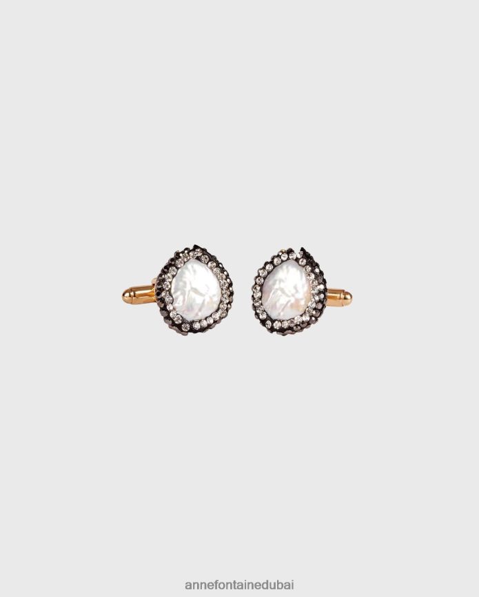 مُكَمِّلات عبد اللطيف Anne Fontaine نحيف أزرار أكمام تيفون أزرار أكمام لؤلؤية مرصعة بالكريستال رمادي T622DL556