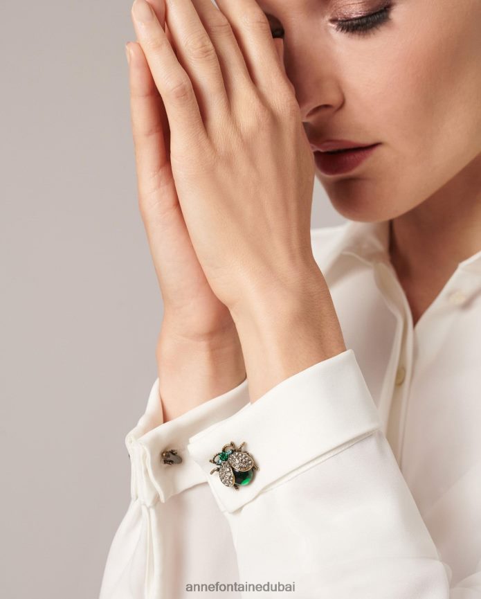 مُكَمِّلات عبد اللطيف Anne Fontaine نحيف أزرار أكمام براندي أزرار أكمام الحشرات مع بلورات الزمرد أنيق T622DL557