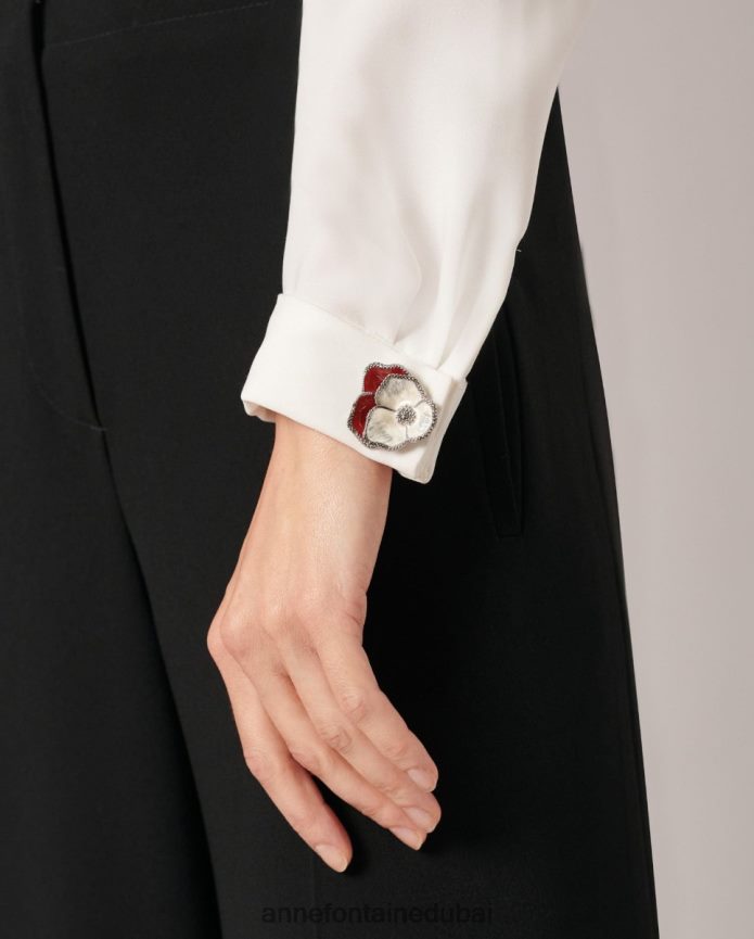 مُكَمِّلات عبد اللطيف Anne Fontaine نحيف أزرار أكمام باتيا أزرار أكمام على شكل زهرة في الكرز و أبيض T622DL567