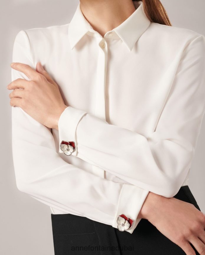 مُكَمِّلات عبد اللطيف Anne Fontaine نحيف أزرار أكمام باتيا أزرار أكمام على شكل زهرة في الكرز و أبيض T622DL567