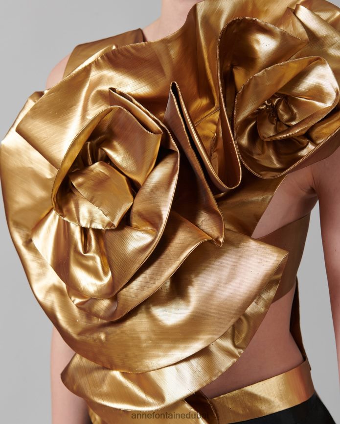 مُكَمِّلات عبد اللطيف Anne Fontaine نحيف واجهة قميص مكشكشة معدنية من أعلى ساكسو ذهب T622DL574