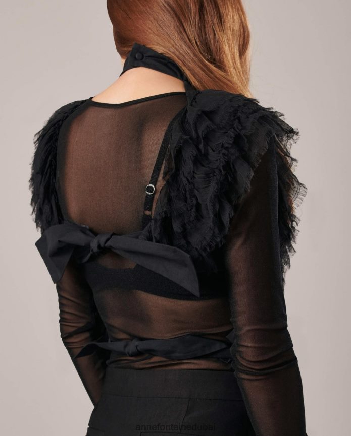 مُكَمِّلات عبد اللطيف Anne Fontaine نحيف قميص ناني من قماش البوبلين ذو ياقة أمامية مع كشكشة من الموسلين أنيق T622DL577