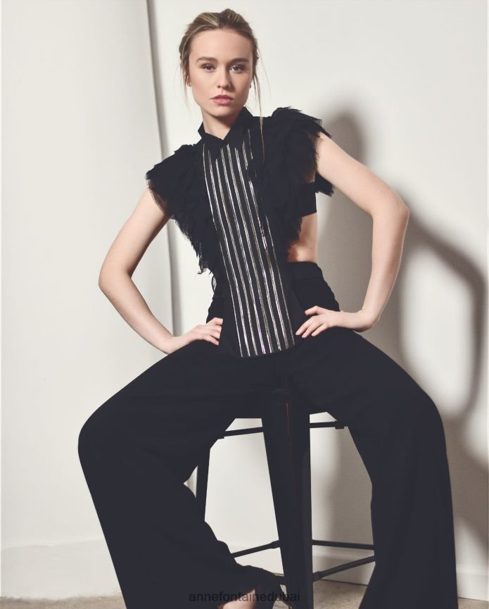 مُكَمِّلات عبد اللطيف Anne Fontaine نحيف قميص ناني من قماش البوبلين ذو ياقة أمامية مع كشكشة من الموسلين أنيق T622DL577