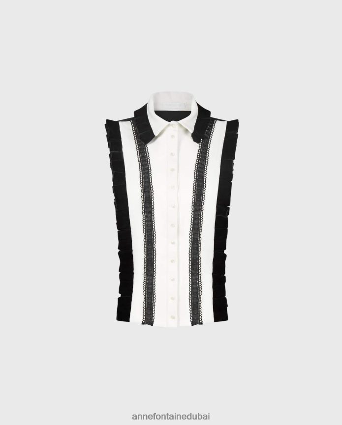 مُكَمِّلات عبد اللطيف Anne Fontaine نحيف واجهة قميص تاهو وياقة أمامية للقميص أسود/أبيض T622DL579